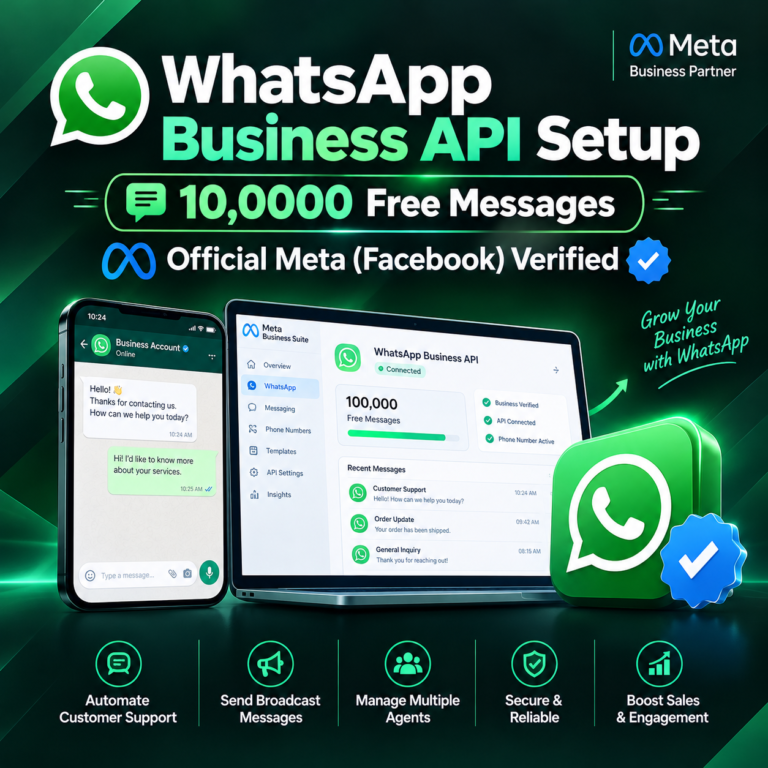 WhatsApp Business API Setup – 10,0000 Free Messages | Official Meta (Facebook) Verified